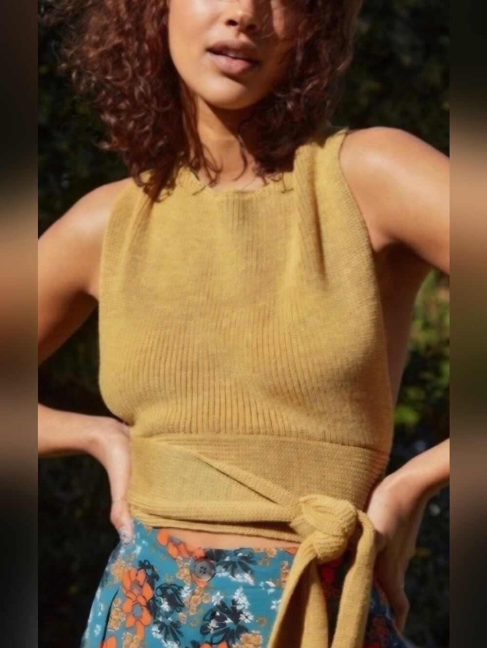 FP Beach 'Orchid' Convertible Open-back Sleeveless Sweater Top in Mustard